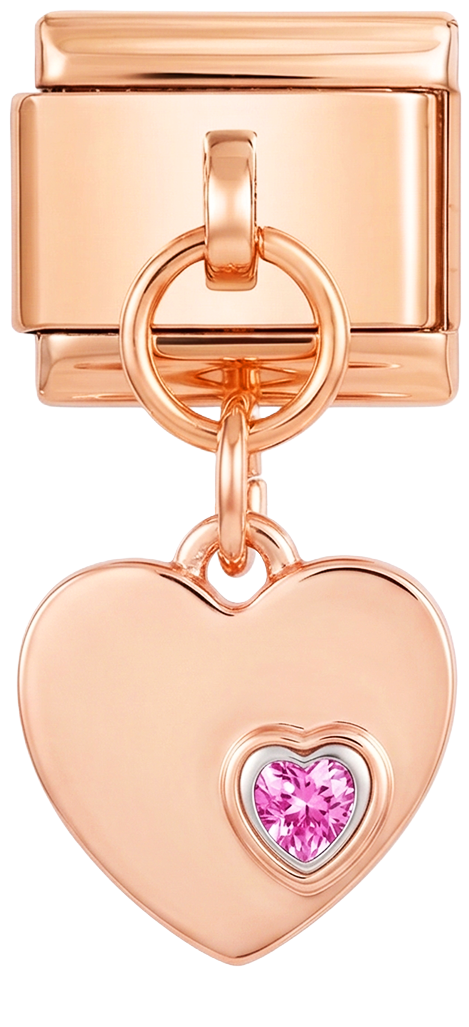 Dupla szív lila kövekkel, rózsaarany