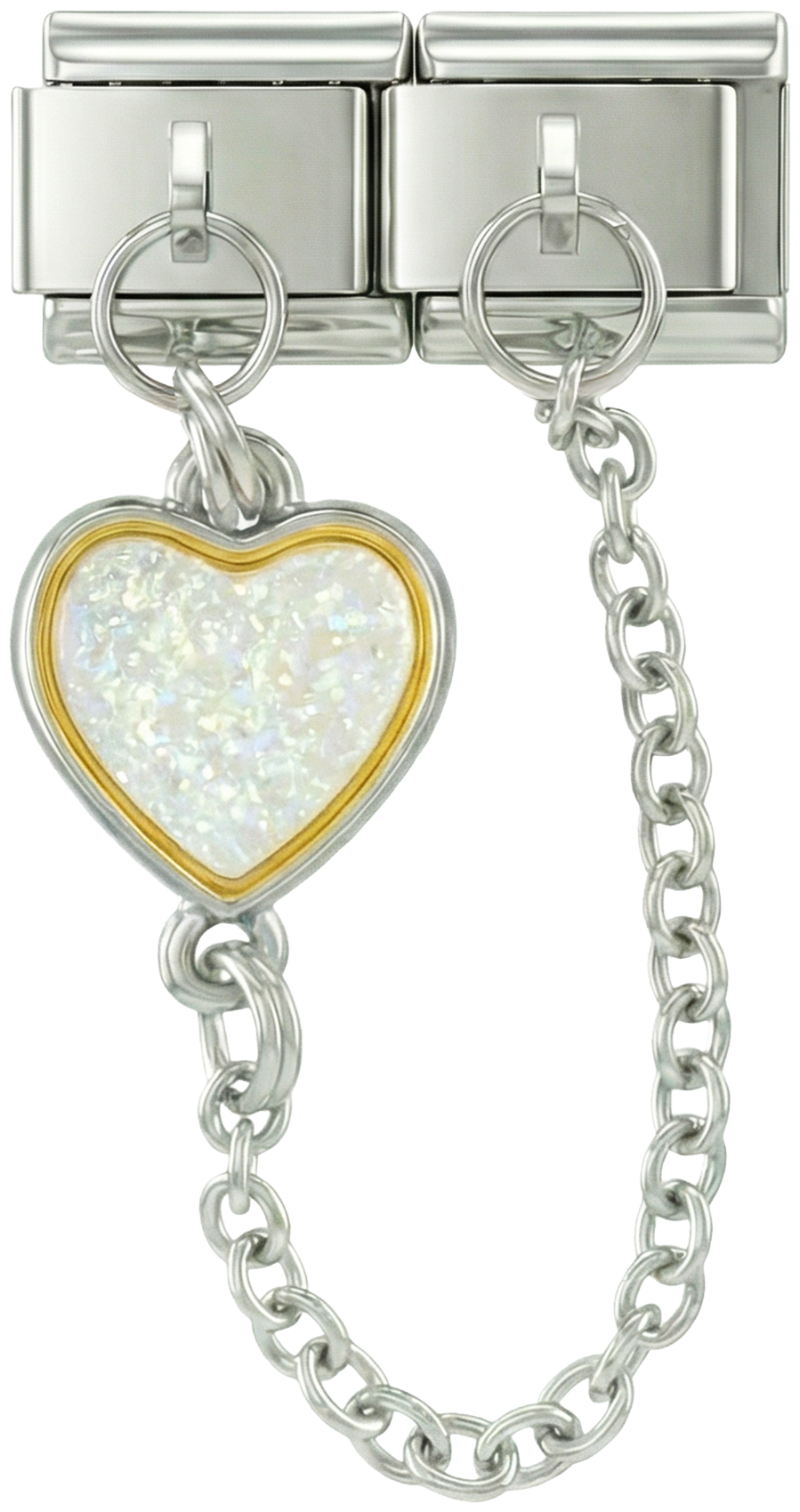 Többszínű szív alakú Charms, dupla összekapcsolással, ezüstön