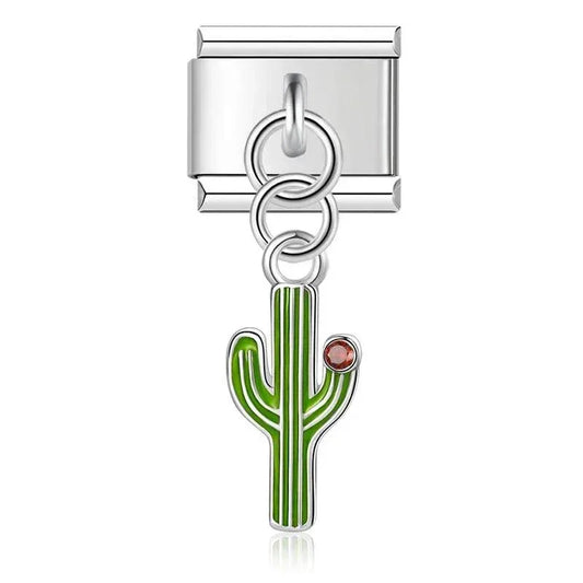 Cactus with Stone, on Silver - Charms Official