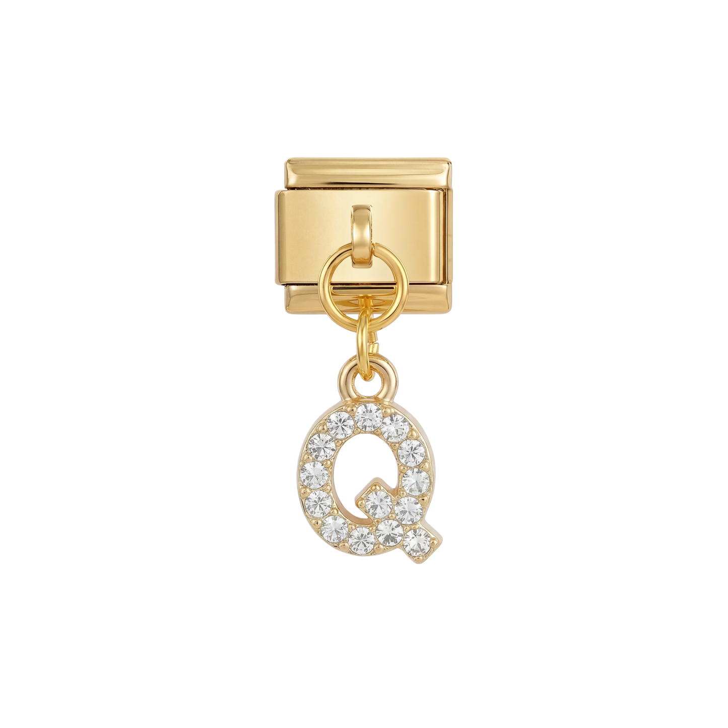 Letter Q with stones, Hanging, on Gold