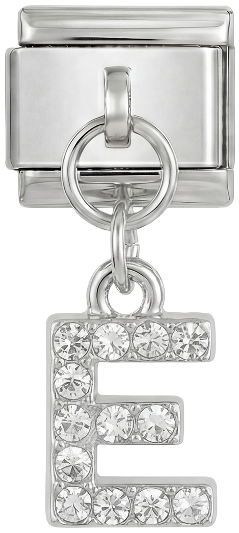 Letter E with stones, Hanging, on Silver - Letter-E-with-stones-hanging-on-silver.png