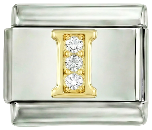 Letter I in Gold with Stones, on Silver - Letter-I-in-gold-with-stones-on-silver.png