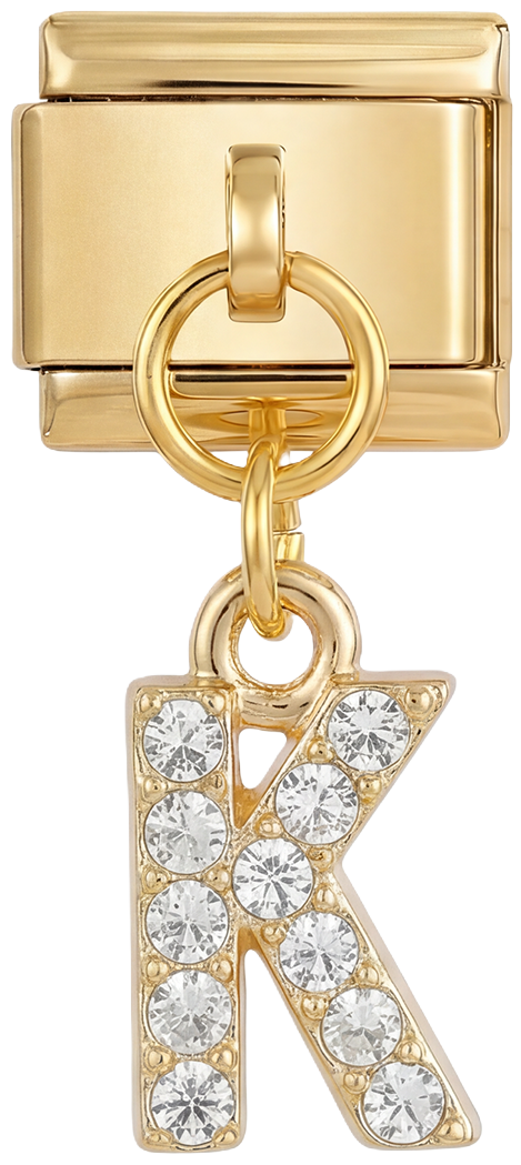 Letter K with stones, Hanging, on Gold - Letter-K-with-stones-hanging-on-gold.png