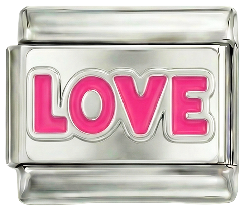 Hozzáadandó - „Love” felirat rózsaszínben, ezüst alapon