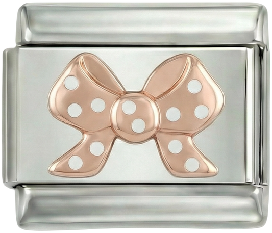 Rose Gold Bow Tie, White Dot, on Silver - Rose-Gold-Bow-Tie-White-Dot-on-Silver.png