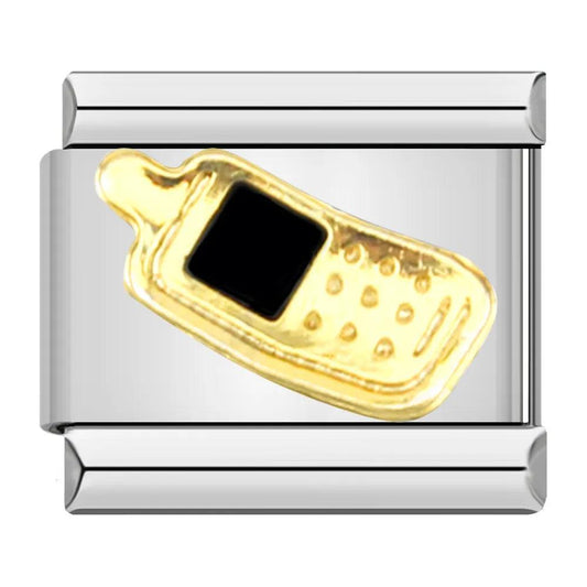 Gold Phone, Black Screen, on Silver - Charms Official