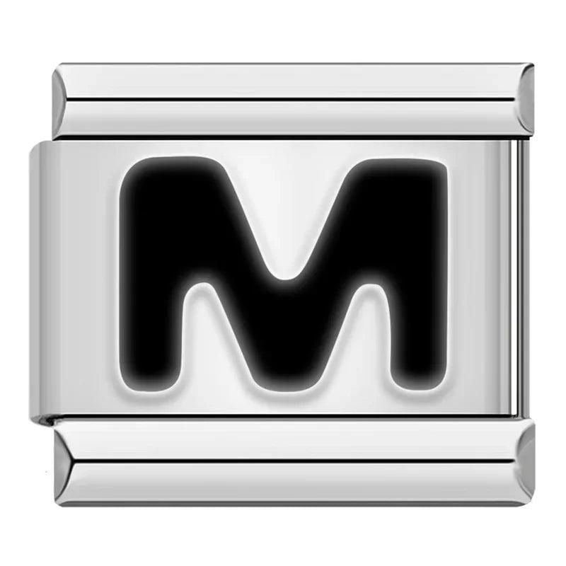 Letter M in Black, on Silver - Charms Official