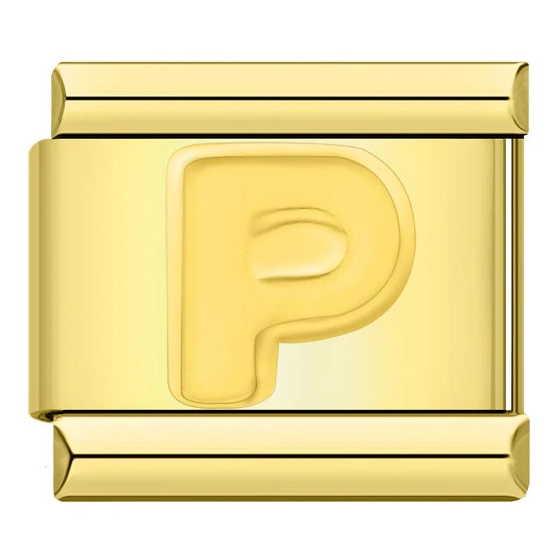 Letter P in Gold, on Gold - Charms Official