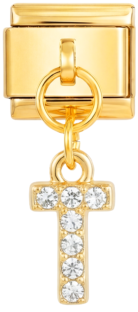 Hozzáadandó - T betű kövekkel, függő, aranyból