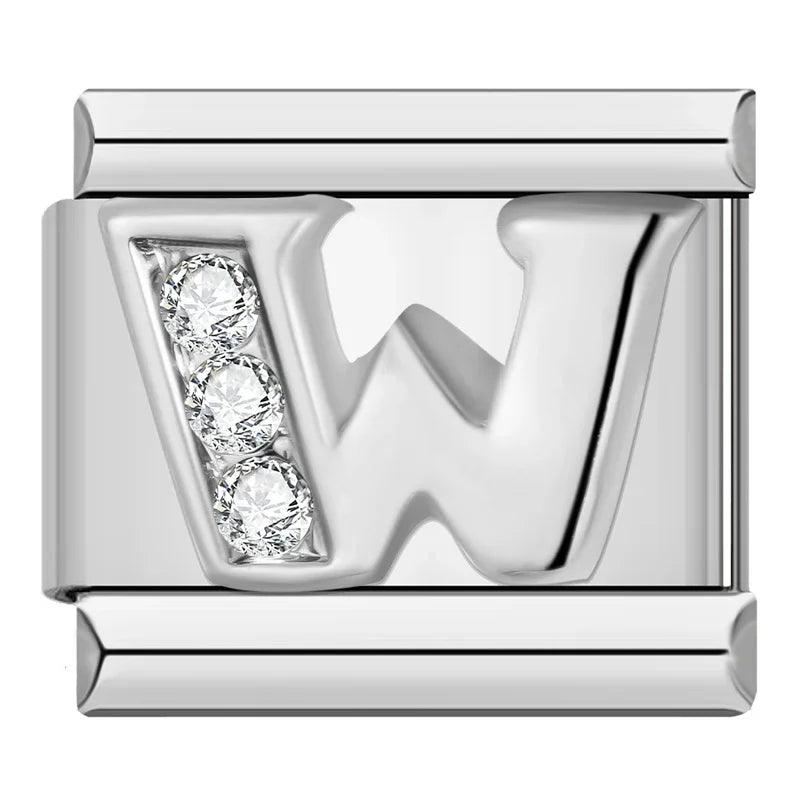 Letter W with Stones, on Silver - Charms Official