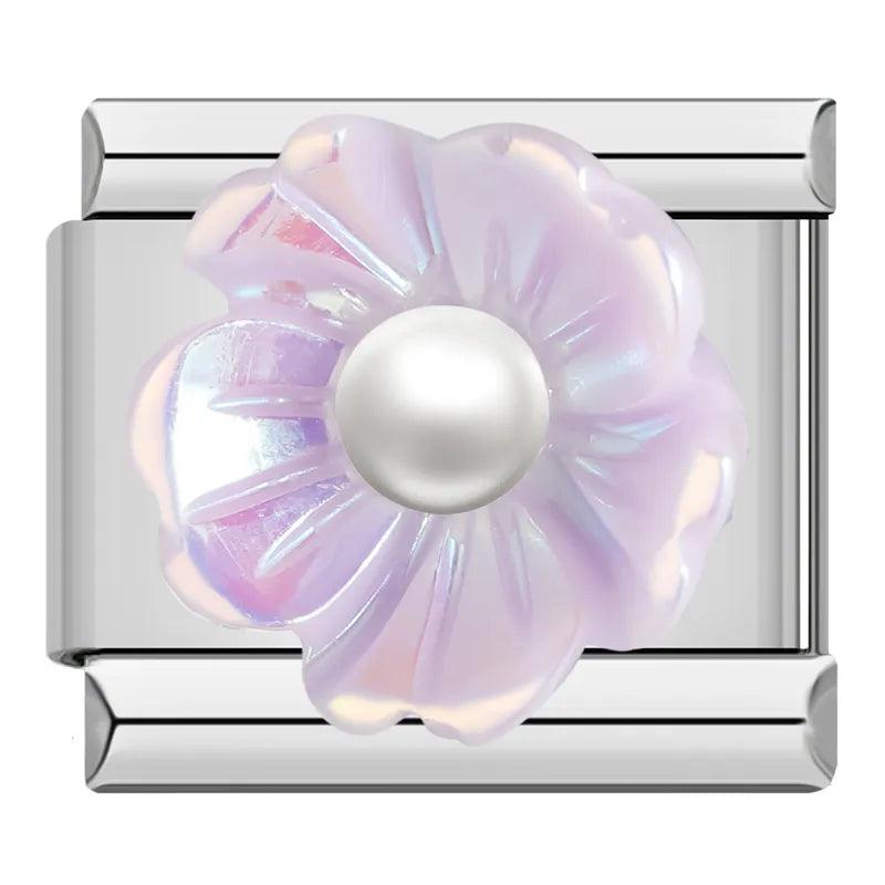 Purple Flower and its Pearl in 3D - Charms Official