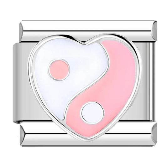 Yin & Yang Heart, Pink & White, on Silver - Charms Official